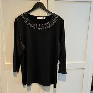 Susan Graver Elegant Black Beaded Top